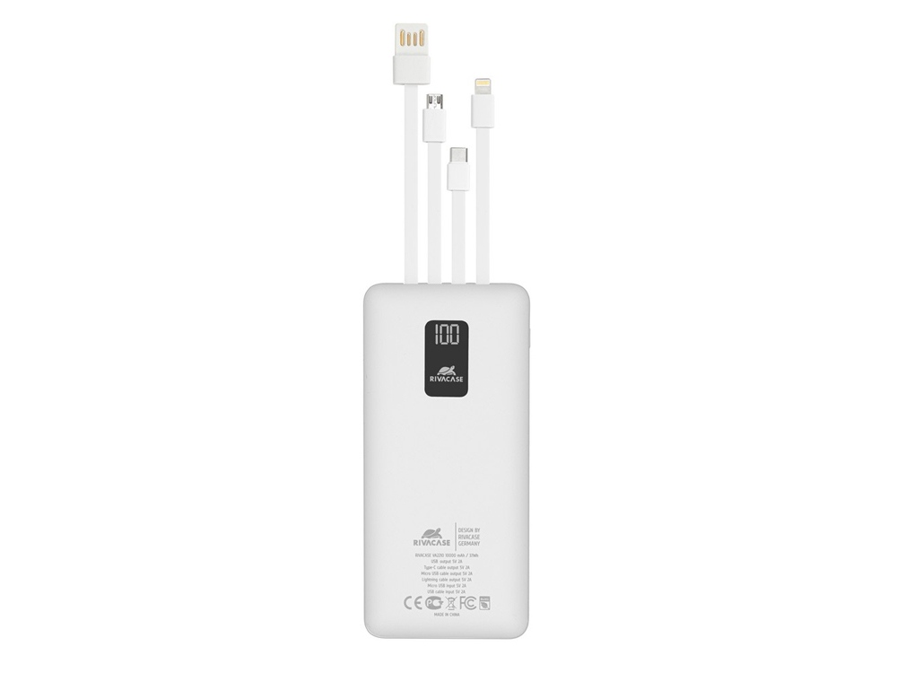 Внешний аккумулятор с дисплеем и встроенными кабелями VA2210, 10000 mAh