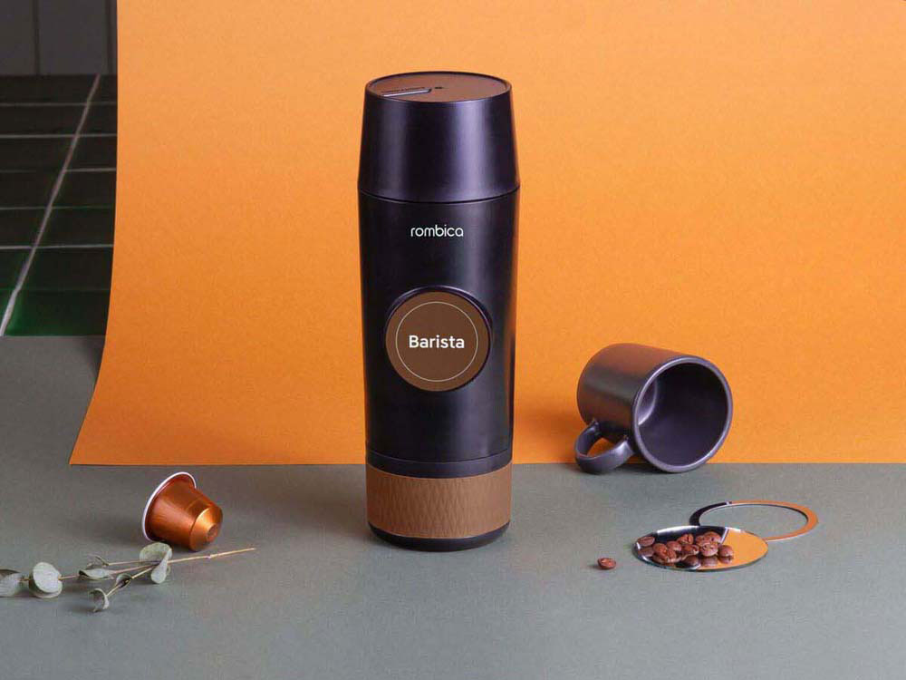 Портативная кофемашина Barista c быстрой зарядкой с логотипом Rombica