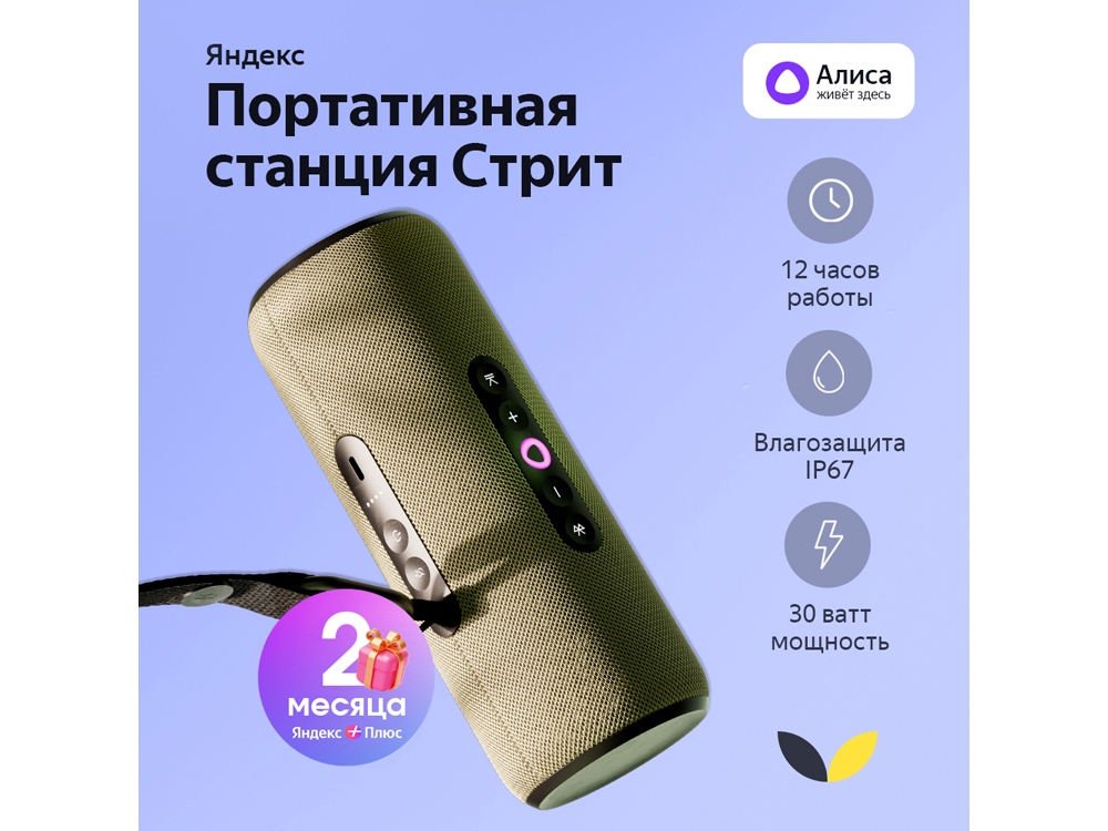 Умная портативная колонка Яндекс Станция Стрит с Алисой, зеленый (YNDX-00030GRN)