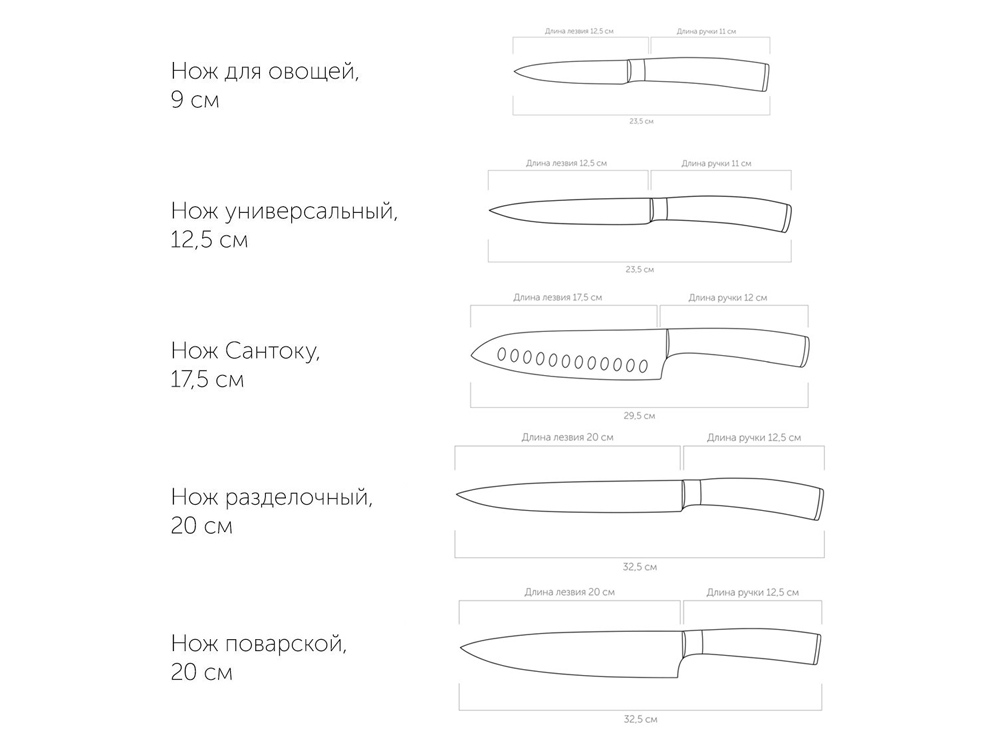 Набор из 5 кухонных ножей и блока для ножей с ножеточкой DANA