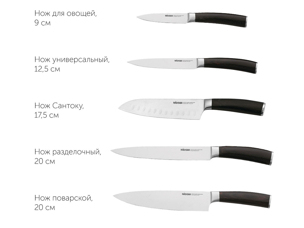 Набор из 5 кухонных ножей и блока для ножей с ножеточкой DANA