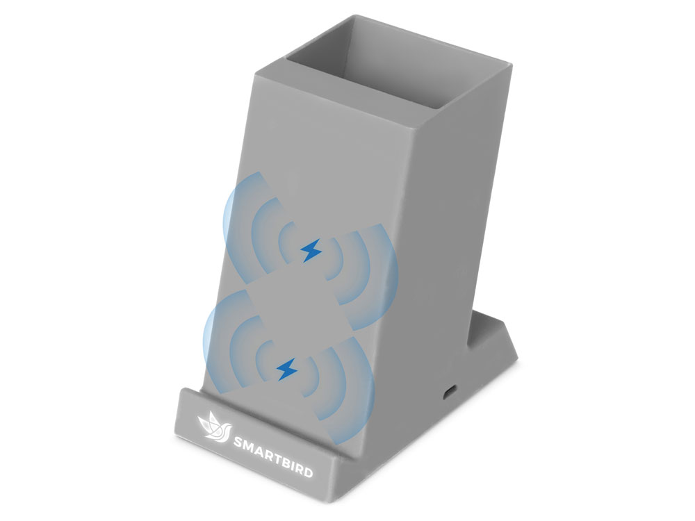 Беспроводная зарядка-подставка с подсветкой Glow box, серый (Р)