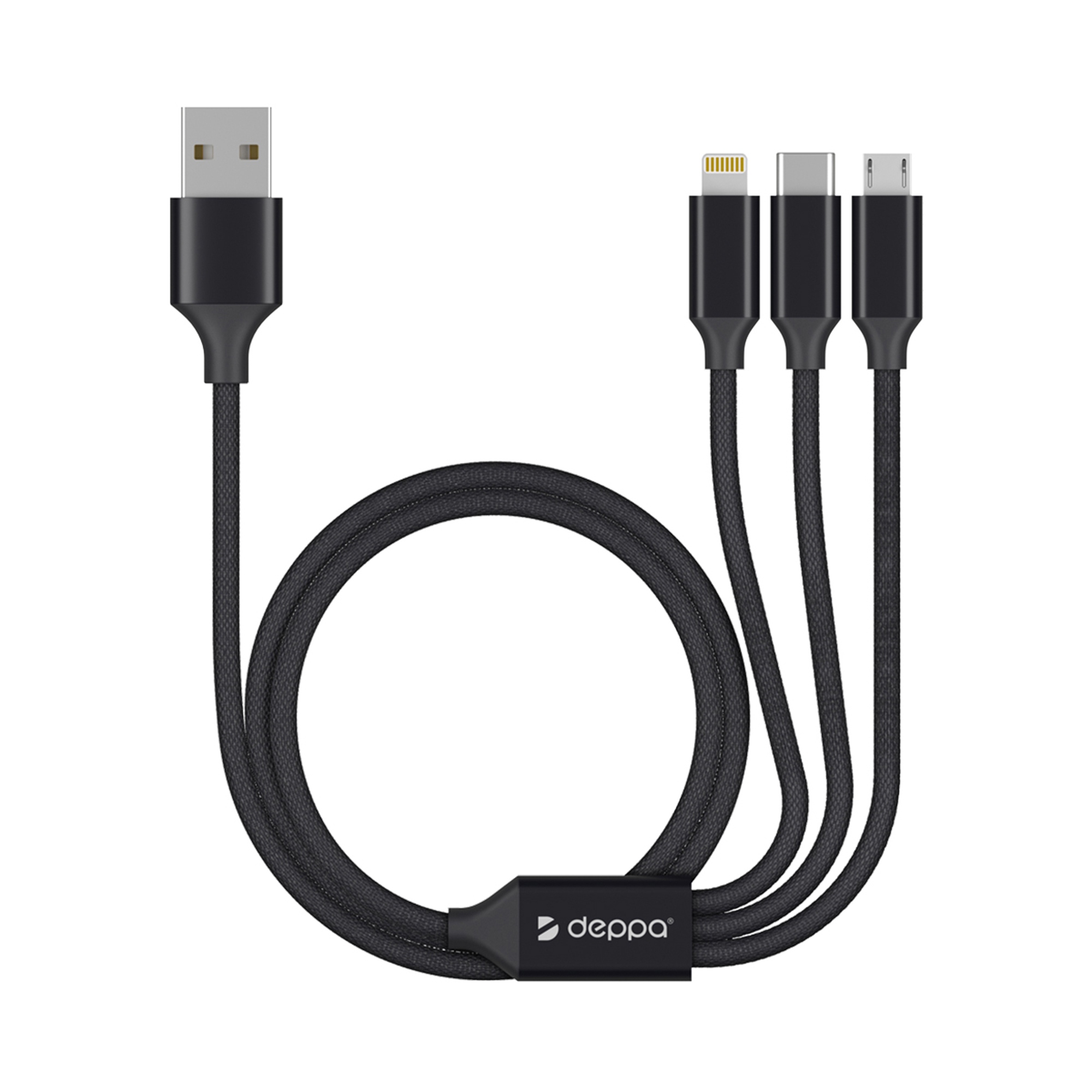 Дата-кабель 3 в 1: micro USB, USB-C, Ligthning, алюминий, 1.2м