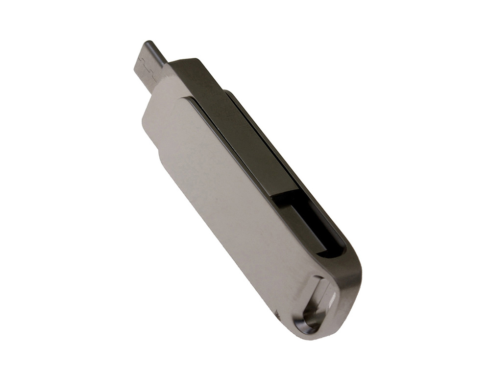 USB-флешка на 32 Гб поворотный механизм 2 в 1, c дополнительным разъемом Type-C с одноцветным металлическим клипом, серый