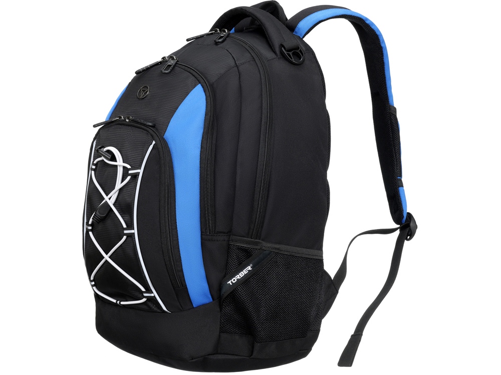 Рюкзак TORBER ROCKIT с отделением для ноутбука 15, черный/синий, полиэстер, 33х19х45 см, 28 л