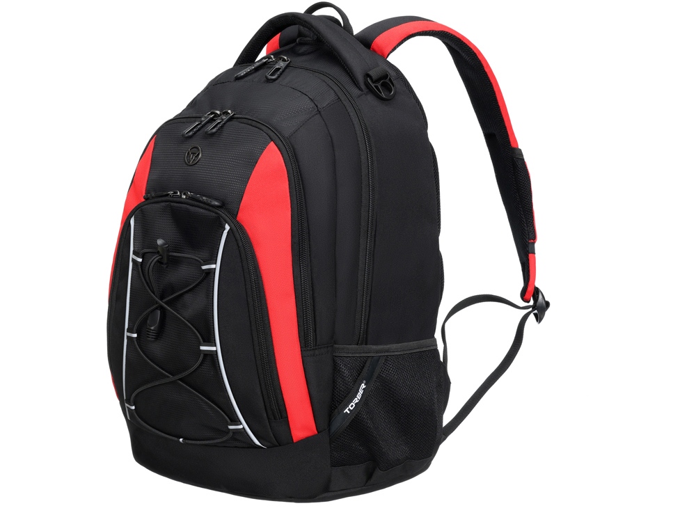 Рюкзак TORBER ROCKIT с отделением для ноутбука 15, черный/красный, полиэстер, 33х19х45 см, 28 л