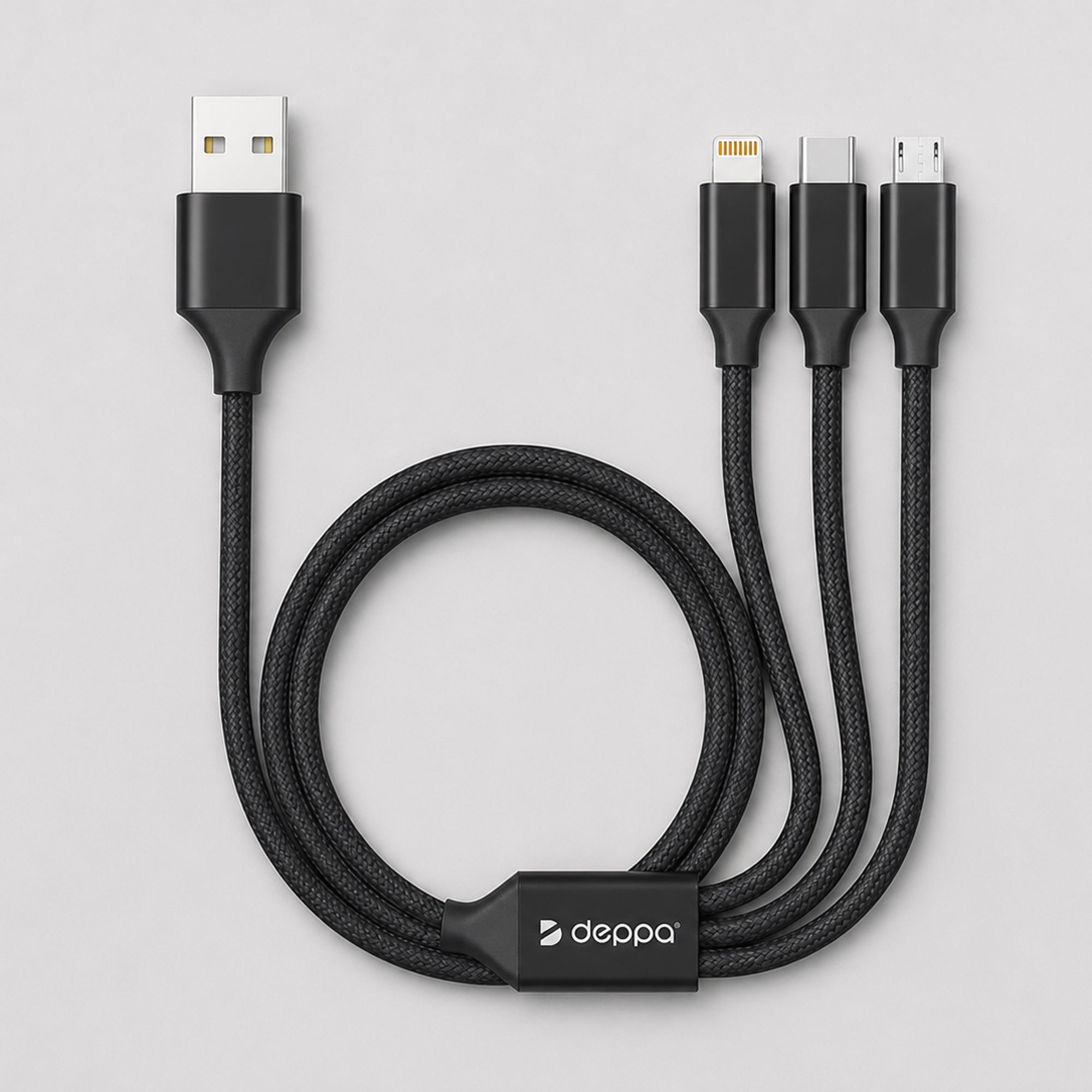 Дата-кабель 3 в 1: micro USB, USB-C, Ligthning, алюминий, 1.2м