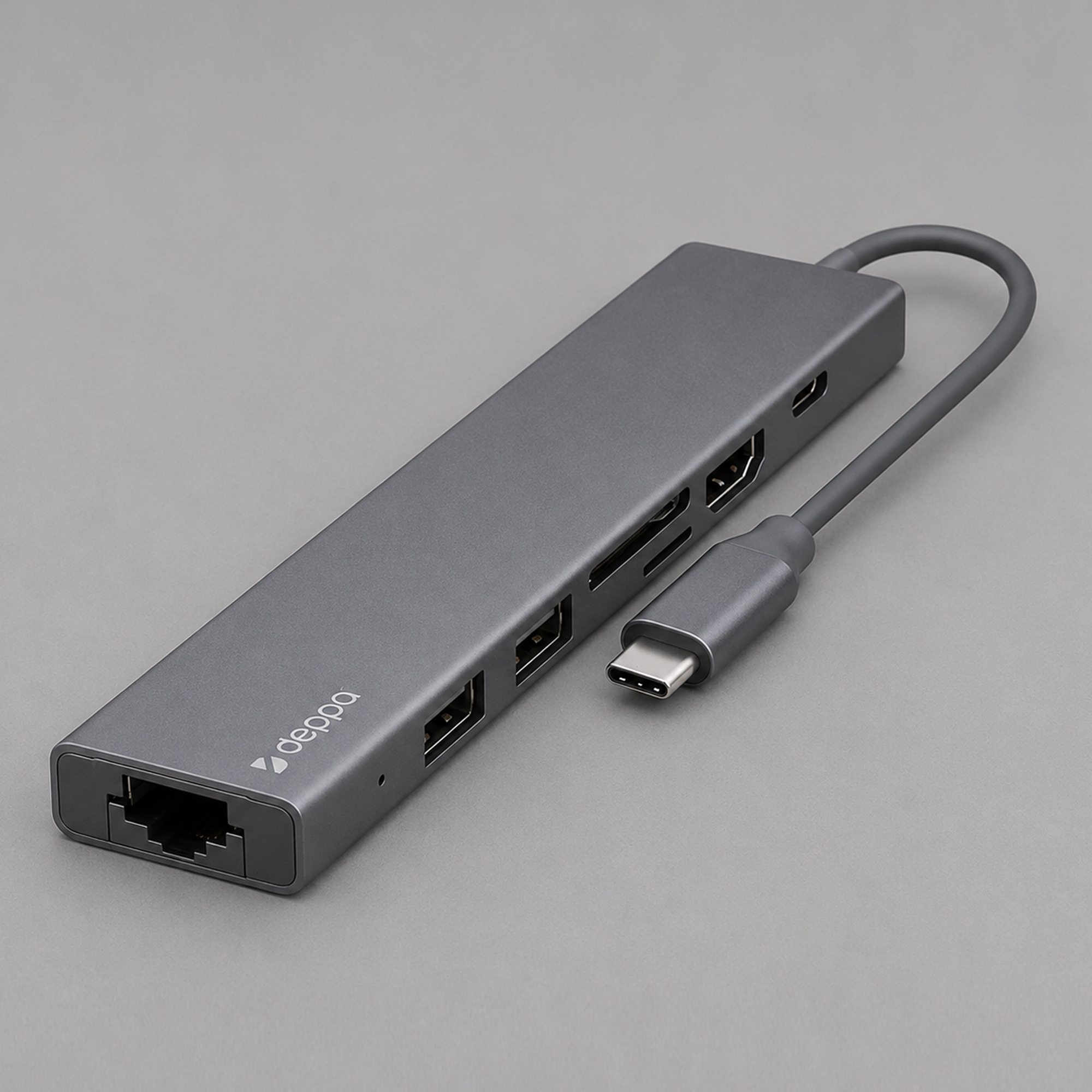 USB Type-C хаб 7-в-1, HDMI, Power Delivery, 2xUSB 3.0, RJ45, microSD/SD