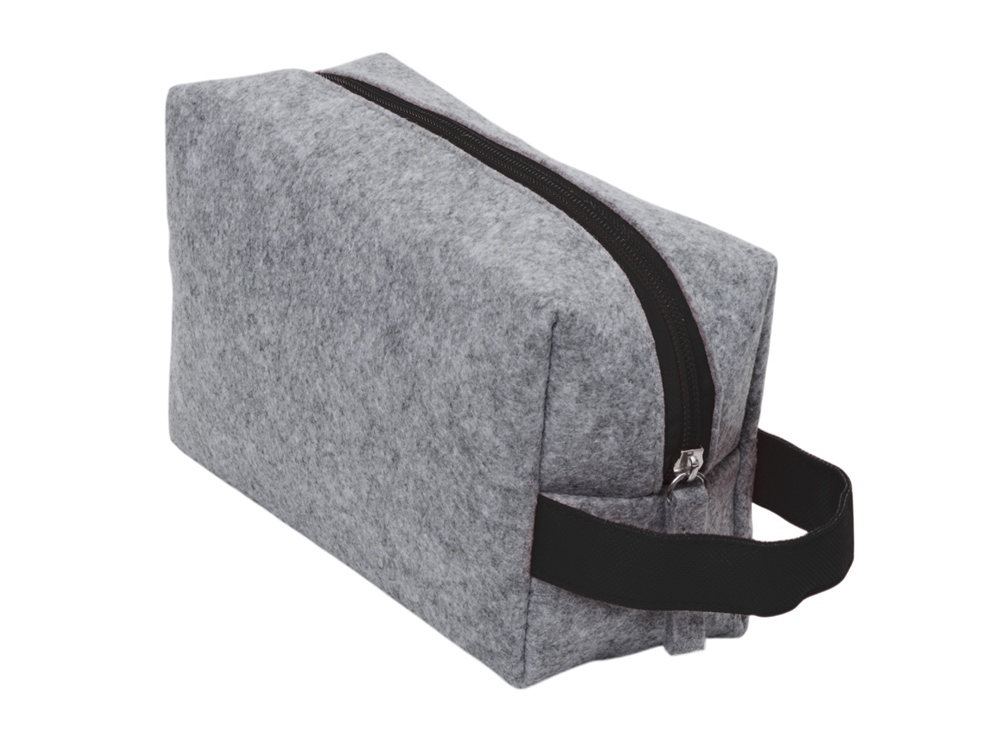 Косметичка из РПЕТ фетра с ручкой Felt, серый с черным