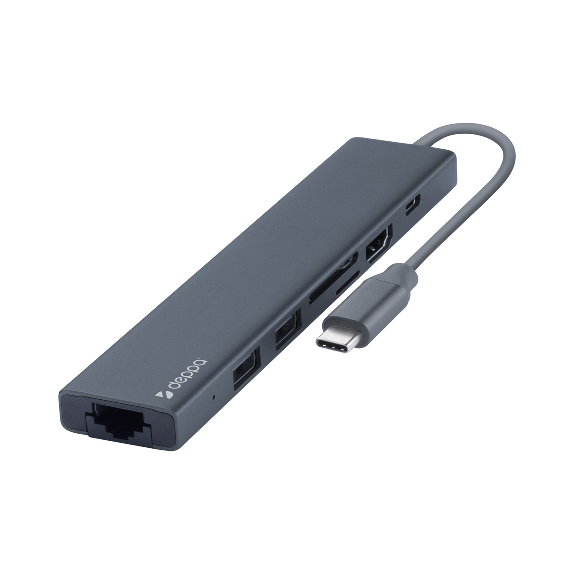 USB Type-C хаб 7-в-1, HDMI, Power Delivery, 2xUSB 3.0, RJ45, microSD/SD