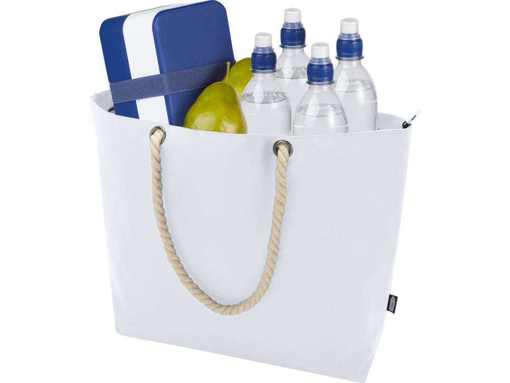 Panama пляжная эко-сумка-холодильник из переработанного материала, с ручками-шнурками 23L, белый