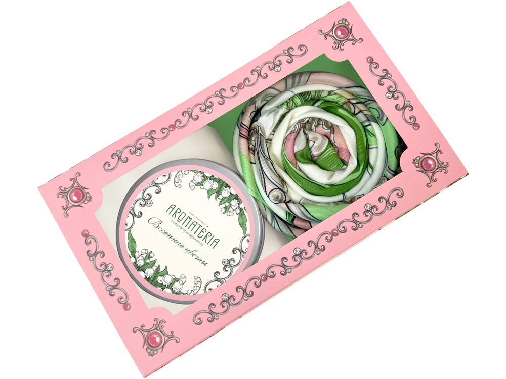 Набор: платок Ландыши и свеча Весенние цветы